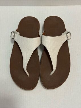 FitFlop Lulu Women’s 9 White Leather Toe Post Thong Sandals Adjustable Buckle